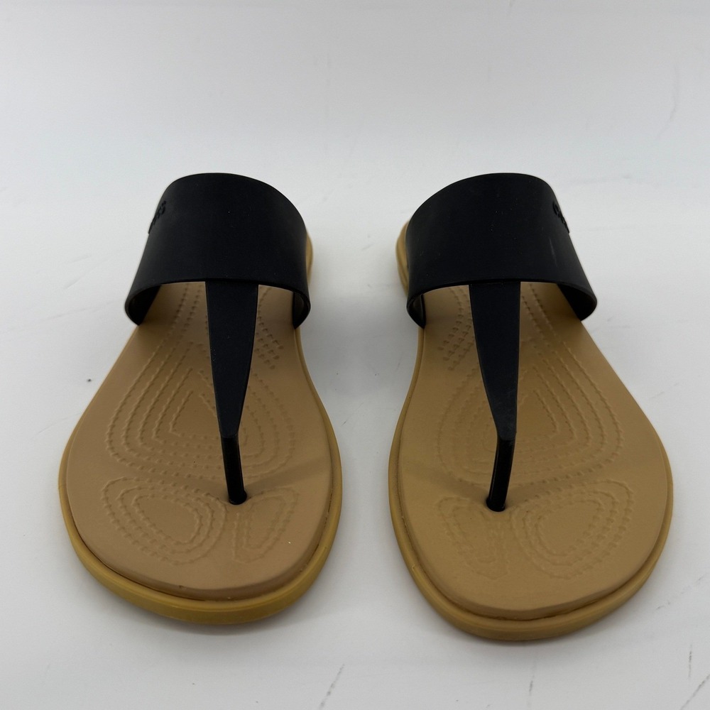 Crocs Tulum Flip Flop Sandal Tan Black Women 6 Slip On Casual Comfy Beach Vacay - Picture 2 of 9
